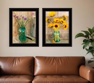 Set Of Two Country Sunflowers and Chives 2 Black Framed Print Wall Art