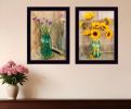 Set Of Two Country Sunflowers and Chives Black Framed Print Wall Art