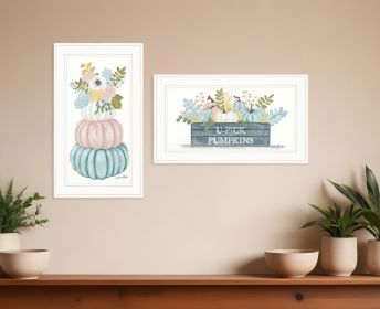 Set Of Two Floral Pumpkins 1 White Framed Print Wall Art