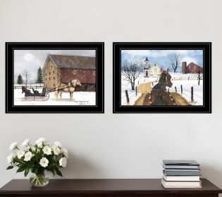 Set Of Two Sleigh Bells Ring 1 Black Framed Print Wall Art