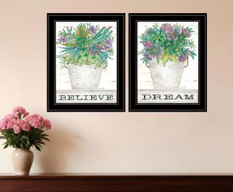 Set Of Two Succulents Dream and Believe Black Framed Print Wall Art