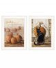 Set Of Two Pumpkins with A Black Cat 1 White Framed Print Wall Art