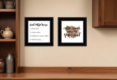 Set Of Two Coffee and Friends Recipe Black Framed Print Kitchen Wall Art