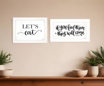 Set Of Two Lets Eat or Feed Them 1 White Framed Print Kitchen Wall Art