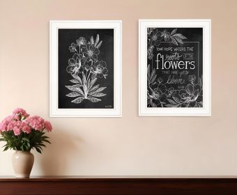 Set Of Two Vintage Flowers in Bloom White Framed Print Wall Art