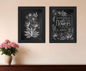 Set Of Two Vintage Flowers in Bloom Black Framed Print Wall Art