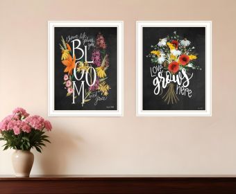 Set Of Two Love Grows Here White Framed Print Wall Art