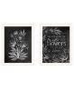 Set Of Two Vintage Chalkboard Blooms White Framed Print Wall Art