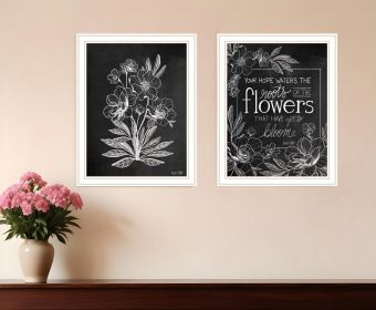 Set Of Two Vintage Chalkboard Blooms White Framed Print Wall Art