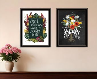 Set Of Two With Grateful Hearts Black Framed Print Wall Art