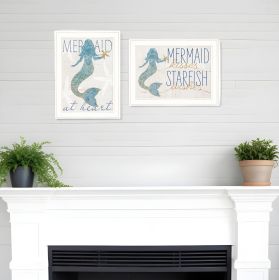 Set Of Two Two Mermaids 2 White Framed Print Wall Art