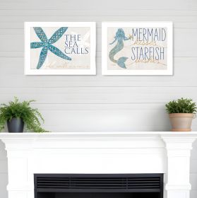 Set Of Two Mermaid Kisses Starfish Wishes 1 White Framed Print Wall Art