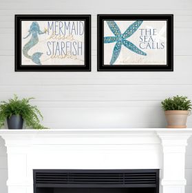 Set Of Two Mermaid Kisses Starfish Wishes 3 Black Framed Print Wall Art