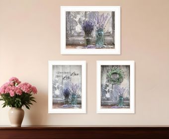 Set Of Three Love Life And Lavender White Framed Print Wall Art