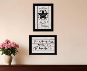 Set Of Two His Mercies and Thankful 2 Black Framed Print Wall Art