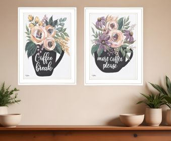 Set Of Two Coffee And Flowers White Framed Print Kitchen Wall Art