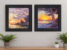 Set Of Two Carmel Beach and Lighthouse 2 Black Framed Print Wall Art