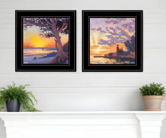 Set Of Two Carmel Beach and Lighthouse Black Framed Print Wall Art