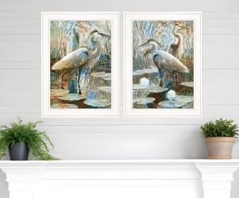 Set Of Two Marsh Herons I and Sea II White Framed Print Wall Art