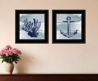 Set Of Two The Beach Coastal 2 Black Framed Print Wall Art