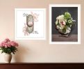 Set Of Two Vintage Floral Tea Pot and Door Knob White Framed Print Kitchen Wall Art