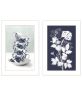 Set Of Two Tea Towers with Flowers Blue White Framed Print Kitchen Wall Art