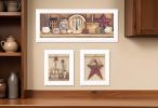 Set Of Three Country Shelf and Stars White Framed Print Wall Art