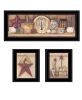 Set Of Three Country Shelf and Stars Black Framed Print Wall Art