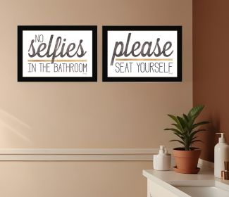 Set Of Two No Selfies When Seated Black Framed Print Bathroom Wall Art