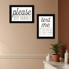 Set Of Two Text Me If You Run Out of Toilet Paper While Seated Black Framed Print Wall Art