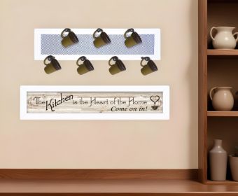 Set Of Two The Kitchen with Seven Peg Mug Rack White Framed Print Kitchen Wall Art