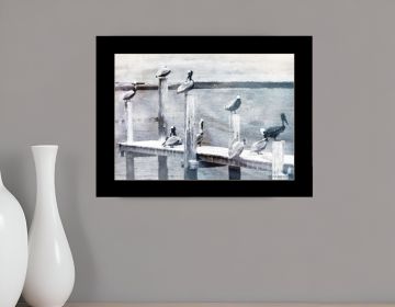 Birds on a Pier 1 Black Framed Print Kitchen Wall Art