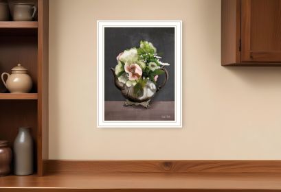 Vintage Floral Tea Pot 3 White Framed Print Kitchen Wall Art