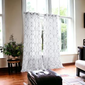 84ï¿½ï¿½ï¿½ Silver Trellis Pattern Embroidered Window Curtain Panel