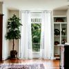 Set of Two 84" White Round Puff Window Curtain Panels