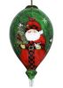 Green Plaid Santa Hand Painted Mouth Blown Glass Ornament