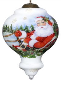 Santa Riding a Sleigh Hand Painted Mouth Blown Glass Ornament