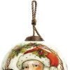 Winter Wreath Forest Santa Hand Painted Mouth Blown Glass Ornament