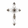 Rustic Burnished Golden Brown Metal Scroll Hanging Wall Cross