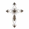 Rustic Burnished Golden Brown Metal Scroll Hanging Wall Cross