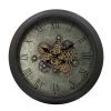 28" Circle Black and Gray Wood and Glass Analog Exposed Gear Wall Clock