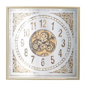 32" Square Gold and Silver Wood and Mirror Analog Exposed Gear Wall Clock