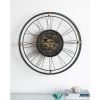 32" Circle Black and Gold Metal and Glass Analog Exposed Gear Wall Clock