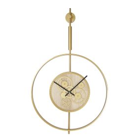 20" Novelty Gold Metal and Glass Analog Exposed Gear Wall Clock