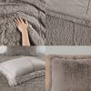 King/CAL King Grey Soft Sherpa Faux Fur 3-Piece Comforter Set with Pillow Shams