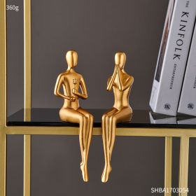 Abstract Golden Sculpture &amp; Figurines for Interior Resin Figure Statue Modern Home Decor Desk Accessories Nordic Room Decoration - 2PCS-LOVE