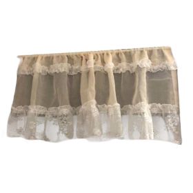 Champagne Lace Door Curtain Doorway Short Curtain Flower Kitchen Half Curtain Partition Curtain Gauze Tier Cafe Curtain,59x15 inch - Default