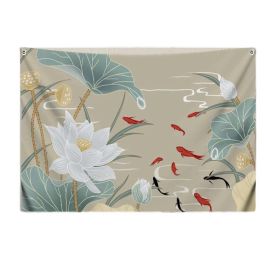 Chinese Lotus Carp Bedroom Tapestry TV Backdrop Tapestry Living Room Tapestry Decoration; 39x51 inch - Default