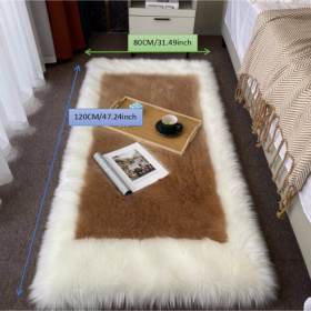 1pc, Soft and Fluffy Sheepskin Rug for Bedroom and Living Room - Non-Slip and Machine Washable Carpet for Dormitory and Room Decor - White + Khaki - 3