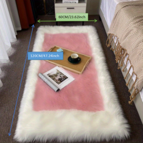 1pc, Soft and Fluffy Sheepskin Rug for Bedroom and Living Room - Non-Slip and Machine Washable Carpet for Dormitory and Room Decor - White + Powder -